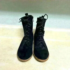 Beast Fashion Black Suede side zipper booties size 6.5‎ front tie